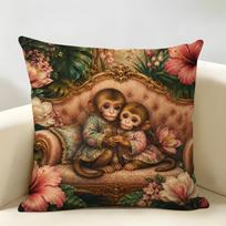 Funny Cute Monkey Cushion Cover Durable Hypoallergenic Organic Linen Pillow Cover Short Size Washable SkinFriendly 30cmx30cm(12x12Inch)