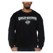 Harley-Davidson Crest Poly-Blend Men's Long Sleeve T-Shirt Round Neck Soft Stretch Fabric Casual Top S black