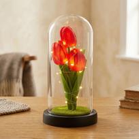 Tulip with lamp ornament simulation immortal flower glass cover creative ornament Qixi Festival lover birthday gift plastic cover + color box