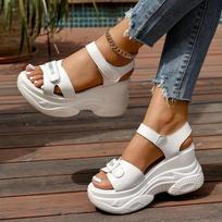 Women's Summer Wedge Thick-Soled Slide Sandals With Velcro Strap And Platform Sole, Versatile Beach Casual Footwear, Available In Large Sizes. 35