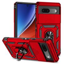 For Google Pixel 9 Pro XL Case Ring Holder Armor Shockproof Coque For Google Pixel 9 8 7 6 Pro 7A 6A 8A Slide Lens Protect Cover For Pixel 6 raudona