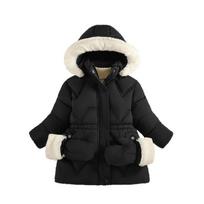 Children's Cotton-padded Jacket with Fleece and Thickened Fabric, Elastic Waist-cinching Gloves, Girls' Warm Coat 110cm black
