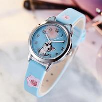 Stylish Kids' Leather Strap Quartz Watch for Girls and Boys mėlyna