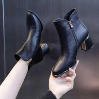 Solid Color Leather Autumn Winter Female Short Shoes Elegant with Medium Heels Booties Y2k Comfortable Pu 39 Women's Ankle Boots 35 black