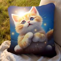 Simple Cute Kitten Pillow Cartoon Sofa Bedside Cushion Car Office Nap Cushion Cat Pillow flannel 45x45cm double-sided [with pillow core] beige
