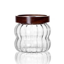 Wood Lid Striped Glass Airtight Canister Kitchen Storage Bottles Jars Food Container Coffee Beans Grains Candy Jar Containers black