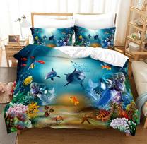 Mermaid Dolphin Underwater Bedding Set Vibrant Ocean Duvet Cover Tropical Bed Cover Coastal Home Decor Ideal Marine Lover Gift for Twin/Queen/King Bed Baby 100x135cm