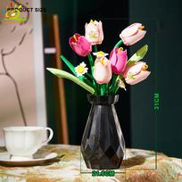 Black White Rose Tulip MOC Flower Building Blocks 3D Bouquet Bricks Toy Valentine Gift for Girls Home Decor with box white