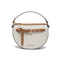 Michael Kors MK Emilia Monogram Zip Closure Half-Moon Shape Faux Leather Saddle Bag Women Handbags 35S1GU5C6B-150 Basic Set (Bag+Dust Bag) white