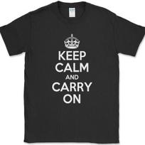 Keep Calm and Carry On T-Shirt Mens Womens Tees Top British Saying Stay Strong Text Tee M white