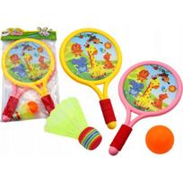 LEAN Toys Vaikiškos badmintono raketės, gyvūnai, geltona, rožinė