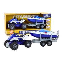 LEAN Toys Policijos keturratis su priekaba valtis ir motorinei valčiai transportuoti