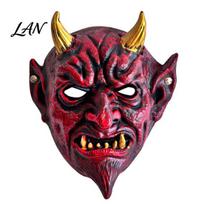 Realistic Devil Mask Halloween Red Cosplay Mask, Creepy Golden Horned Demon Latex Scary Masquerade Costume Party Full Face for Men Adults Horror raudona