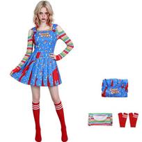 Childs Play Chucky Cosplay Suknelė Iš Poliesterio Audinio Helovino Kostiumams Adult XL blue