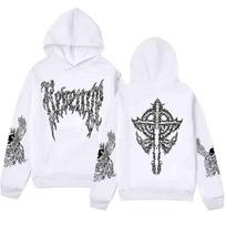 New American High Street Revenge Cross Qilin Arm Y2K Unisex Skull Vintage Hoodie Loose Sweatshirt S