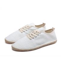 Breathable Burlap Unisex Hand-Stitched Shoes with Linen Sole - Trendy, Odor-Free, Old Beijing Style 45 white