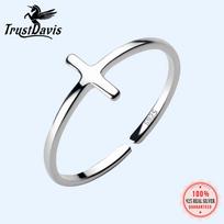 Trustdavis 100% 925 Silver Fashion Simple Cross Cocktail Adjustable Ring for Trend Women Party Ring Jewelry Gift DS221 resizable gray