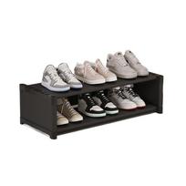 Dust Proof Cover Shoe Cabinet Space Saving Shoe Storage Shelf Portable Long Shoe Rack  Bedroom Black-2 Tier