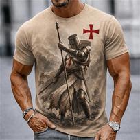 Men's Knights Templar Red Cross Sword and Shield Print Short-Sleeve T-Shirt Crusader Retro Hero-Style Short-Sleeve T-Shirt XS