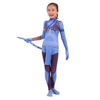 Movie Avatar 2 The Way of Water Neytiri Jake Sully Cosplay Costume Adult Kids Bodysuit Tail Suit Jumpsuit Halloween Costume XS (Kids 90-100cm)&Movie Avatar 2