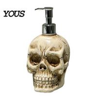 Personalized Shower Gel Holder Skull Dispenser Bottle with Pump, Large Capacity Vinyl Refillable Cool Bathroom Countertop Storage Lotion Container, Skull beige