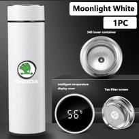 For Skoda Car Logo Badge Intelligent Thermos Cup Auto Smart Digital Thermos Cups Kamiq MK3 Roomster Rapid Kodiaq Karoq Fabia xknp33 gray