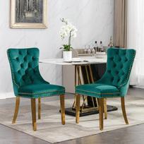 Collection Modern, Tufted Solid Wood Velvet Upholstered Dining Chair with Stainless Steel Plating Legs,Nailhead Trim,Set of 2, Green, DE1601GN 65 x 50 x 95 cm žalia