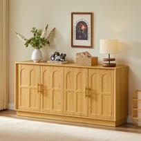 Extra large sideboard, display cabinet with curved front, TV cabinet, suitable for living room/kitchen/dining room/hallway, natural, 169*40*80cm 169 x 40 x 80 cm natūrali
