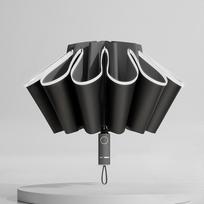 Automatic Reverse Folding Umbrella with Reflective Stripe Windproof UV Protection Large Travel Parasol black