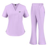 Soild Scrub Working Uniform Suit For Women's Cross V-Neck Short Sleeve Fun T-Shirts Tee With Pockets M