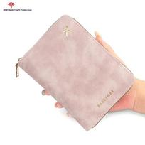 Pu Multi-Functional Rfid Blocking Passport Bag Travel Document Holder With Zipper Ticket Storage Wallet For Multiple Passports rožinė