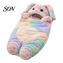 Indoor Nap Mat Plush Rabbit Envelope Sleeping Bag for Kids, Winter Bunny Children Slumber Bag, Fuzzy Sack Toddlers Boys Girls 1