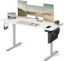 SONGMICS LSD134W01 Aukščio reguliuojamas elektrinis stalas, 60 x 140 x 72–120 cm, atminties funkcija su 4 aukščiais, namų biurui, studijoms, debesis balta balta