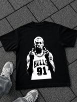 Black Oversized T-Shirt with Dennis Rodman Print 2XL gray