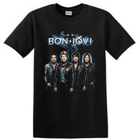 Bon Jovi Rock Music T Shirt w/ Blue Smoke Band Portrait Graphic Tee Concert Fan 4XL gray