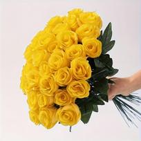 35Support Realistic yellow artificial rose bouquet with lush green leaves UV-resistant plastic flowers have lifelike textures and long-lasting 35item black