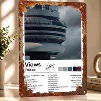 Drake Views albumo viršelis Metalinis plakatas Puiki dovana gerbėjams Mėgėjams Individualus sienos menas Metalinis ženklas Namų dekoravimui Ornamentai Daiktai 20x30cm（7.8x11.8inch） white