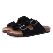Fashion Comwarm Women's Suede Clogs Slippers Leather Mules Men Classic Cork Flats Slipper Outdoor Cork Footbed Sandals with Arch Support 36(fit 22cm) black