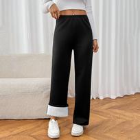 Women's Shearling-Lined Fleece Wide-Leg Thermal Pants Winter Fleece-Lined Thickened Casual Outerwear Pants L juoda