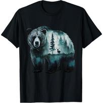 Majestic Grizzly Bear Deer Forest Scenic Nature Wildlife Art T-Shirt(1) S juoda