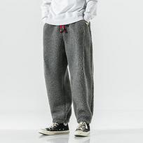 Winter Men's Wool Casual Pants Fleece Warm Elastic Waist Sweatpants Solid Thick Harem Pants Vintage Joggers Trousers M pilka