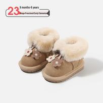 Girls' Toddler Leather Boots with Fleece Lining - Outdoor Warm Cotton Walking Shoes, 2025 Winter Snow Boots Size 19 / Inner length 13.5 cm abrikosas