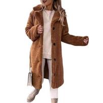 Winter Women Jacket Thick Fleece Turn-down Collar Long Sleeves Button-down Solid Color Mid Length M ruda