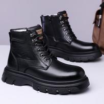 Martin boots men's winter models fleece thickened warm high-top leather boots retro thick-soled tooling boots 38 black