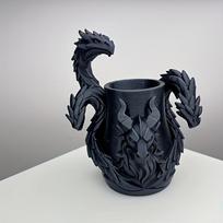 3D Printing Three Headed Dragon Pen Holder - Monster Design Desktop Storage Box - The Perfect Gift for Dragon Enthusiasts gray