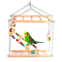 Beaded Bell Swing Double Climbing Ladder Stand Parrot Birds Toy Hanging Decor