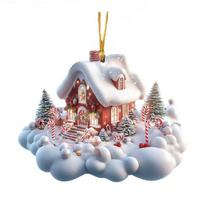 Sniego kaimelio namo ornamentas Rustiška rąstinė trobelė Pakabinamas ornamentas 2D akrilinis kotedžas su sniego scena žiemos stebuklų šaliai Kalėdų eglutės dekoras C gray