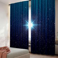 Set Of 2 Star Night Curtain Holy Christmas Blue Starry Sky Nativity Scene Living Room Bedroom Polyester Ideal For W100*H70(CM)-Grommet top&2PCS blue