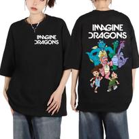 Limited Imagine Dragons Rock Band Cartoon T-shirt Loom World Tour T Shirts Men Women High Quality Fashion T-shirts S