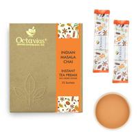 Octavius No Added Sugar Indian Masala Chai Premix 25 Sachets | Low Sugar Instant Beverage | Authentic Indian Spice Blend | 1-Minute Recipe Ready